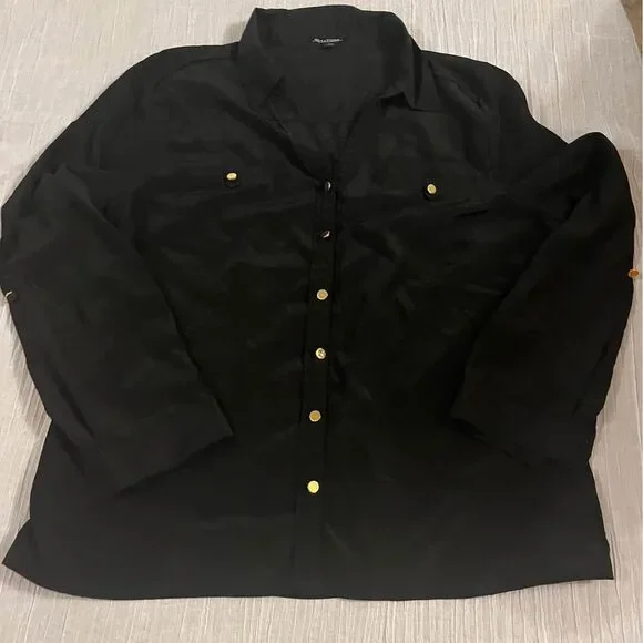 notations black womens blouse with buttons - Picture 1 of 5